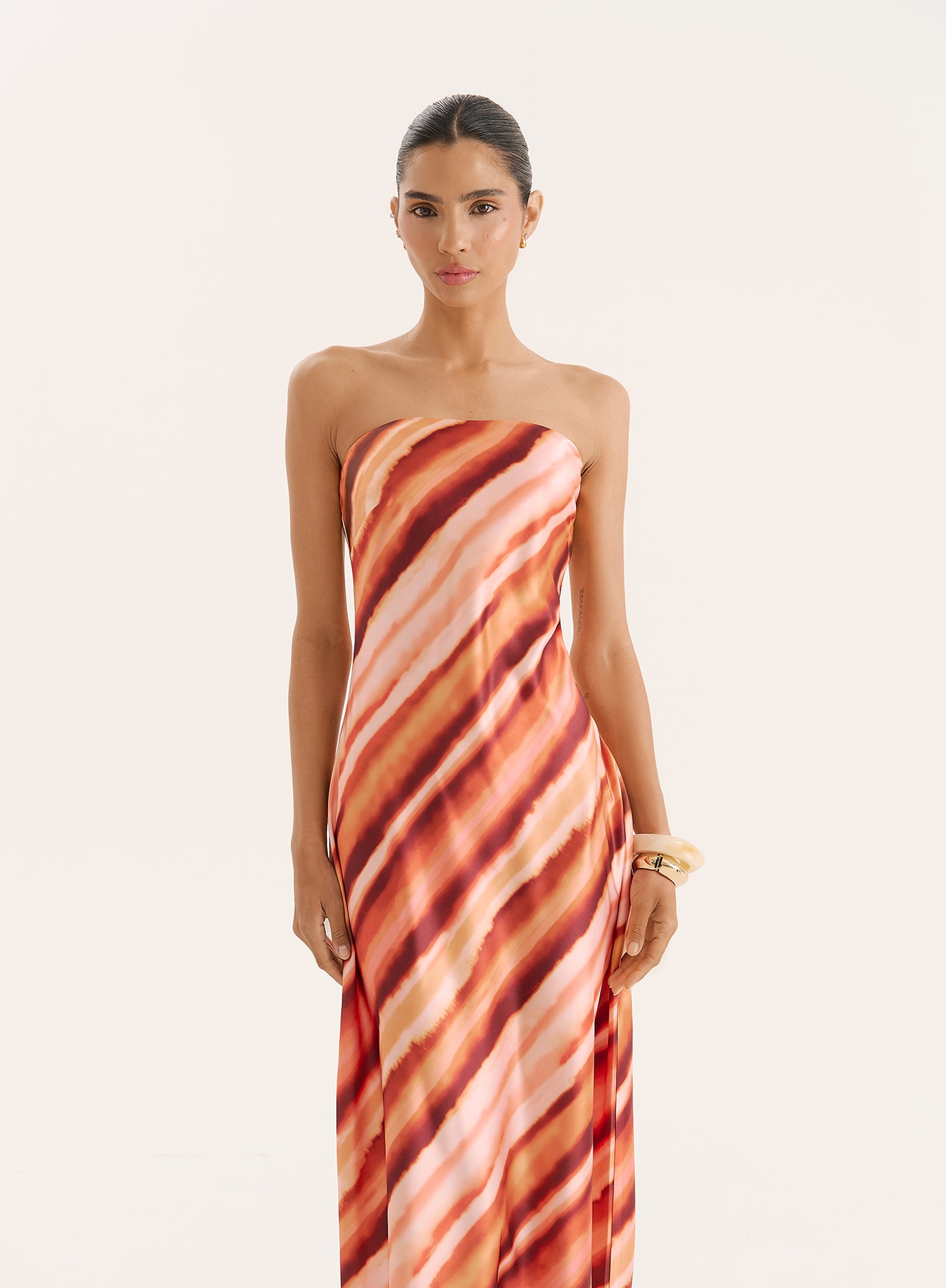 Ombre Stripe Bandeau Satin Maxi Dress